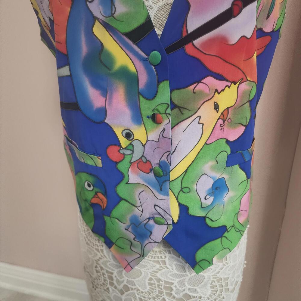 LKNW vintage 90's Sensual Silk by Caribbean Club M mens vest colorful - Picture 6 of 7